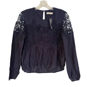 Abercrombie Fitch Crochet Lace Blouse‎ Women's Small Navy Feminine Dainty Boho